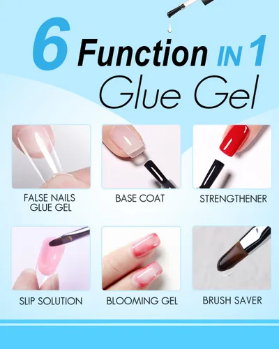 Vista 5 de Gelike EC Kit de puntas de gel suave de almendra mediana con gel de pegamento de uñas 6 en 1