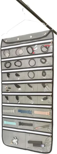Vista 8 de Organizador de joyas colgante de doble cara con colgador para armario, collar, aretes, pulsera, anillo, soporte de viaje