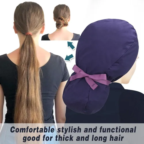 Vista 4 de ABAMERICA Scrub Caps for Women Surgical Caps Nurse Hat Functional Ponytail Holder for Long Hair Single or Satin-Lined