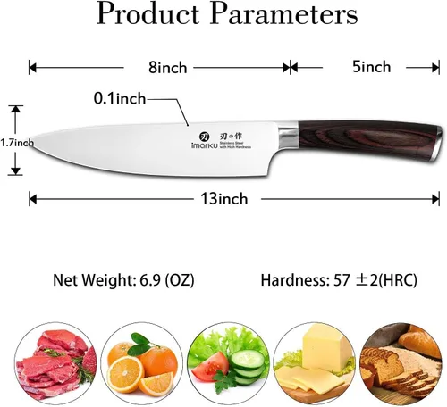 Vista 4 de Imarku cuchillo de chef de 25,40 cm, cuchillo de cocina de acero alemán rico en carbono con mango ergonométrico