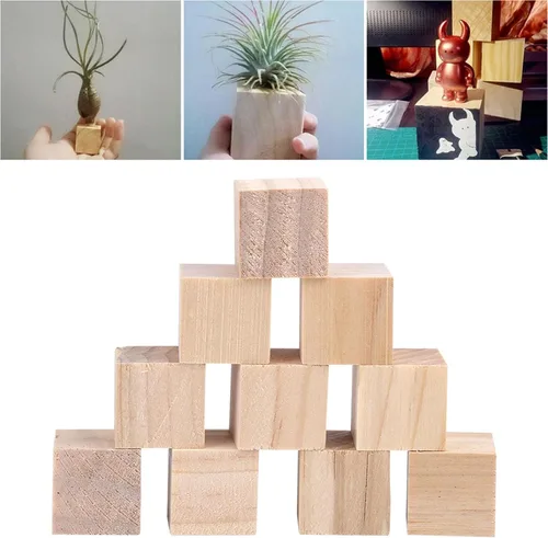 Vista 8 de Karlak Square Wood Cubes, Smooth Natural Craft Blocks (25mm (10 Pieces))