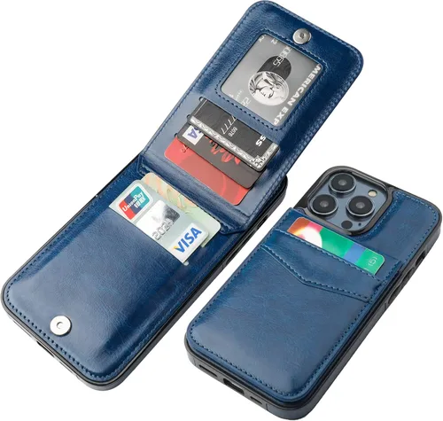 Vista 17 de KIHUWEY Compatible con iPhone 14 Pro Max Funda Cartera Plegable con Soporte para Tarjeta de Crédito, Cierre Magnético de Cuero Premium, Función