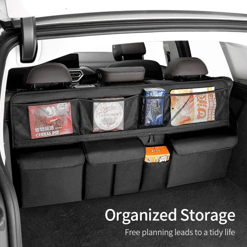 Vista 2 de Viaviat Organizador colgante para maletero de automóvil, bolsa de almacenamiento plegable para asiento trasero con 9 bolsillos grandes para SUV