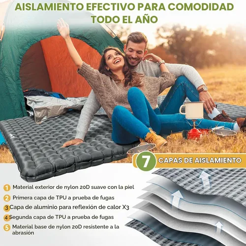 Vista 6 de Hikenture Almohadilla de Dormir para Acampar con Valor R de 6.2, Colchón de Camping Ultraligero para 2 Personas, Almohadilla de Dormir Doble Gris