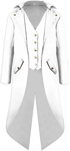 Vista 19 de Chaqueta larga estilo steampunk gótico medieval vintage para hombre, estilo victoriano, con botones, abrigo de golondrina, uniforme Azul