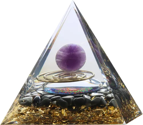 Vista 10 de Pirámide de orgón – Fuente de energía positiva para meditación, alivio del estrés, atracción de riqueza Pirámide de cristal Orgonita con cristales