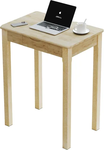 Vista 23 de Escritorio de madera maciza con cajones, escritorios estrechos simples de 24 x 16 pulgadas, mesa de estudio de madera de goma, escritorio pequeño