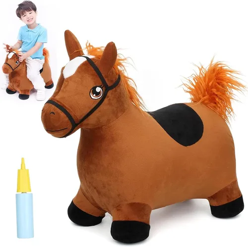 Vista 14 de INPANY Juguetes Saltarines de Vaca Animales de Granja para Regalos de Niña de 2 Años, Caballo Saltarín Inflable de Peluche para Niños, Montable Toro