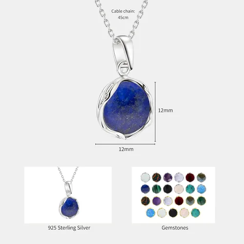 Vista 31 de 925 Sterling Silver Gemstone Necklace Women - Gemstone Pendant Necklace Silver- Birthstone Necklace - Silver Jewelry for Women- Minimalist Jewelry