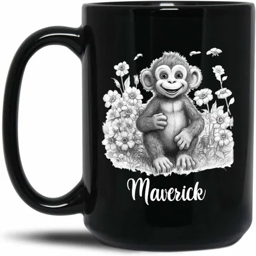 Vista 22 de Taza de café negra con diseño de oso de lápiz personalizada, regalo para los amantes de los osos, mamá y papá, taza de café de oso con dibujos