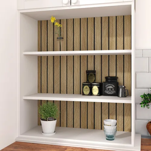 Vista 8 de Paneles de Madera Marrón 3D para Paredes 120" x 12" Paneles de Pared de Listones Acústicos Despegar y Pegar Paneles de Madera Autoadhesivos
