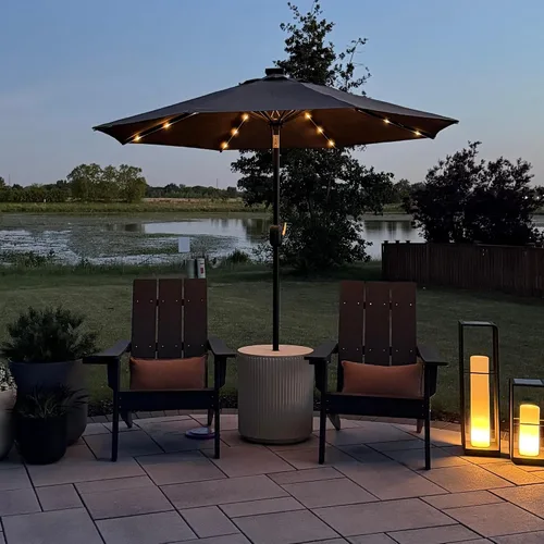 Vista 17 de PURPLE LEAF Sombrilla LED para patio y piscina, 5 x 8 pies, con base para Beige