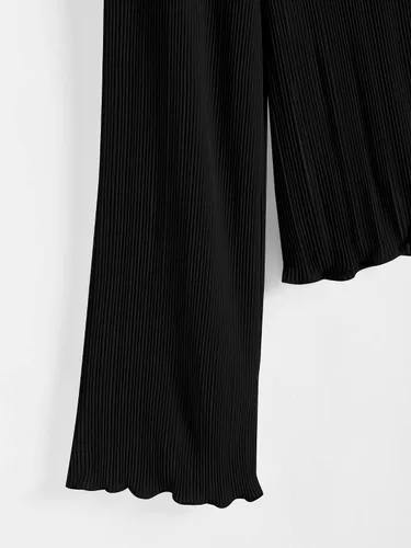 Vista 8 de ZAFUL Blusa plisada de manga larga con cuello en V profundo y lazo frontal para mujer