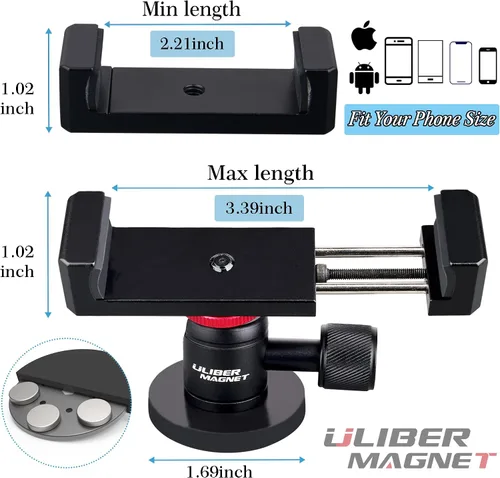 Vista 3 de ULIBERMAGNET Soporte magnético para teléfono con rotación de 360° con mini cabeza de bola, compatible con teléfonos inteligentes para coches, Jeep