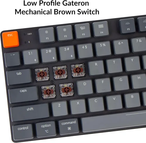 Vista 4 de Keychron K1 SE, 87 teclas ultra delgado inalámbrico BluetoothUSB con cable teclado mecánico con retroiluminación LED blanca, interruptor marrón