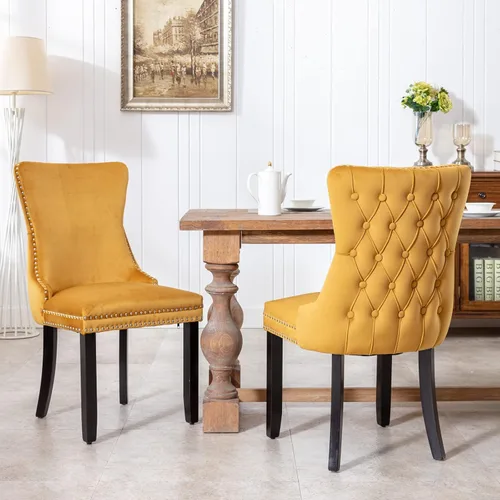 Vista 10 de Wing-Back Dining Chairs Set of 2 with Backstitching Nailhead Trim and Solid Wood Legs, American Design Upholstered Chair for Dining Room Table &