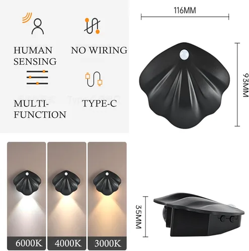 Vista 3 de Juego de dos luces de pared a pilas, luces LED para pared con detección de movimiento, luces de pared inalámbricas recargables y magnéticas