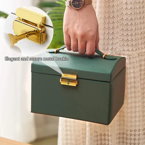 Vista 4 de Volance Joyero organizador para mujeres y niñas, 3 capas de piel sintética de tamaño mediano con cerradura y bandeja extraíble, para collares