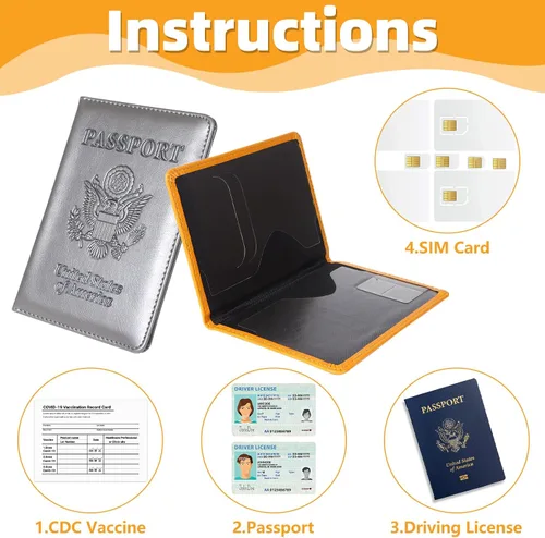 Vista 3 de Paquete de 8 soportes para pasaporte de viaje, fundas de pasaporte de cuero con ranura para tarjeta de vacunación, funda para pasaporte, protector