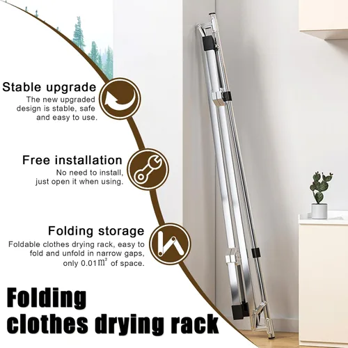 Vista 3 de Heavy Duty Foldable Indoor Outdoor Clothes Drying Rack - Extendable Stainless Steel Laundry Drying Stand, 54" Height, 5.25FT Width, Ideal for Drying