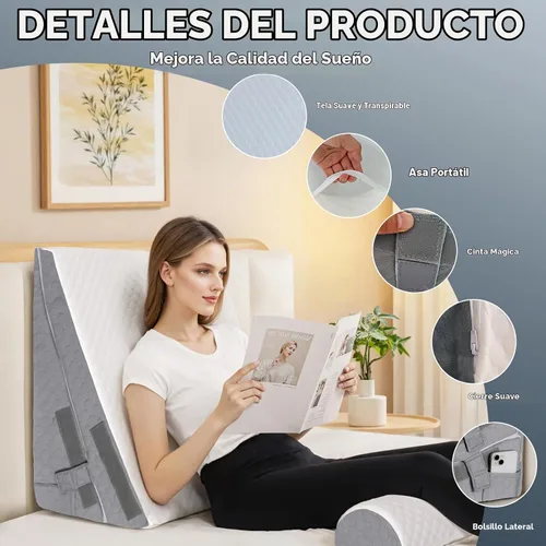 Vista 6 de Almohada de cuña de cama para dormir, 3 piezas de altura ajustable de 4.5, 7.5 y 12 pulgadas, cuña triangular para poscirugía, reflujo ácido Blanco