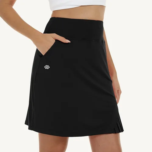 Vista 2 de MoFiz Faldas de tenis de golf para mujer, UPF 50+, ligeras, de cintura alta, longitud hasta la rodilla, atléticas, casuales, de verano, 4 bolsillos