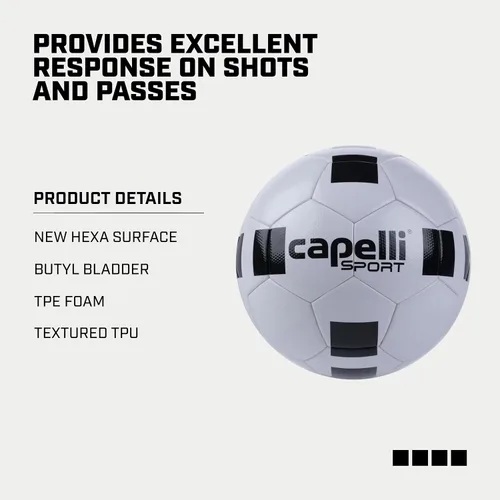 Vista 4 de Capelli Sport Balón de fútbol tamaño 5, 4 cubos de competición clásica Elite pelota de fútbol para jugadores jóvenes y adultos, entrenamiento al
