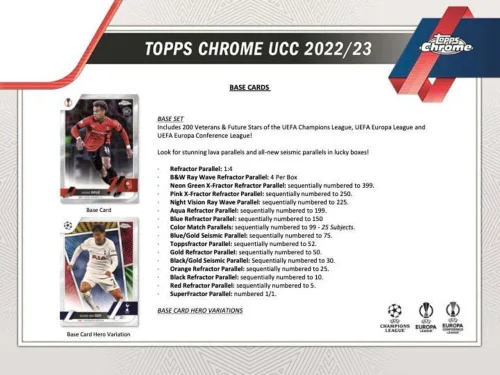 Vista 4 de 2022-23 Topps Chrome UEFA Champions League Soccer Factory Sellado Hobby Lite Box 16 Paquetes de 4 Cartas. 4 Paralelos Raywave en Blanco y Negro Por