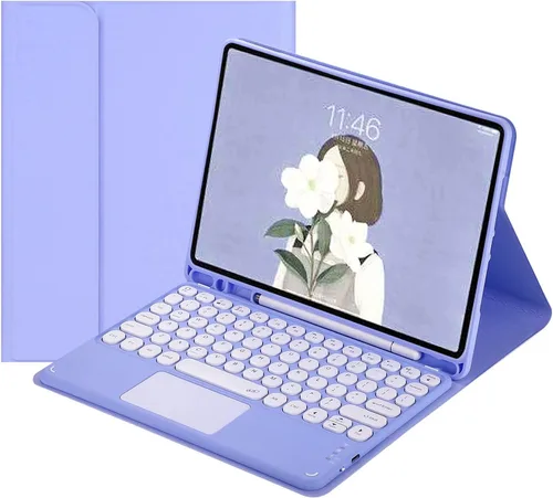 Vista 14 de Funda de teclado para Samsung Galaxy Tab S9 de 11 pulgadas 2023, teclado táctil de tecla redonda, teclado inalámbrico desmontable magnético