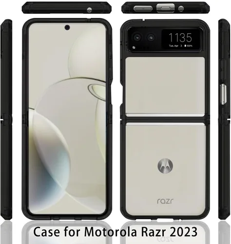Vista 2 de Funda para Motorola Razr-2023: panel trasero transparente premium + cubierta de parachoques de TPU para Moto Razr 2023 (YKL negro)