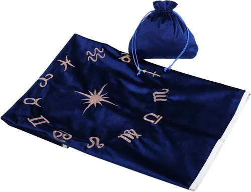 Vista 22 de BLESSUME Wizard Tarot Mantel y bolsa Cuadrado Azul Tarot Paño Negro