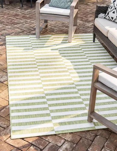 Vista 37 de Unique Loom Outdoor Striped Collection - Alfombra a rayas (4' 1" x 6' 1" Rectángulo, azul/marfil)