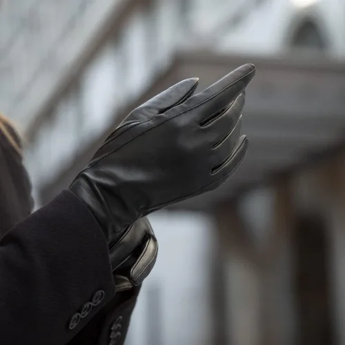 Vista 7 de Guantes clásicos con forro de cachemira de cuero para mujer