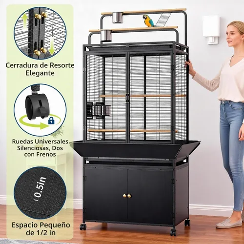 Vista 3 de GarveeTech Jaula para pájaros extra grande con tapa de juego y gabinete