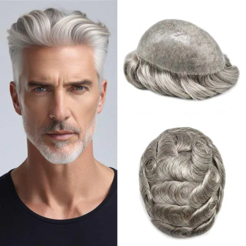Vista 37 de Mens Toupee Hair System para hombres Piezas de pelo Sistema de reemplazo Poly Skin Toupee para hombres Protesis Capilar Para Hombre 6X8#1 Jet Black