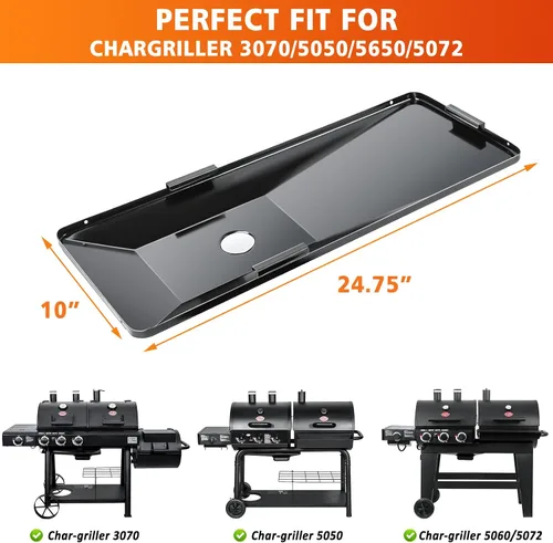 Vista 2 de Hisencn Bandeja de grasa con bandeja de captura para Chargriller 5050 5650 3070 5072, Chargriller Texas Trio, recogedor de grasa, pieza de repuesto