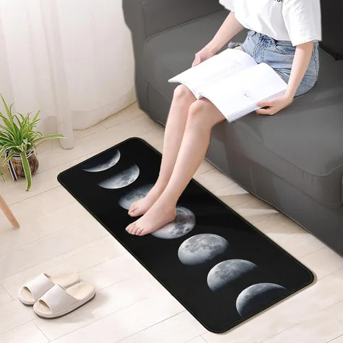 Vista 7 de Moon - Juego de 2 alfombras de cocina, antideslizantes, color negro, alfombra de pasillo para decoración de suelo de cocina, 17 x 47 + 17 x 30