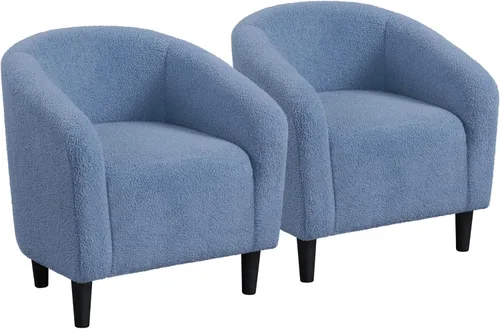 Vista 24 de Yaheetech Sillas de sala de estar, juego de 2 sillas decorativas de terciopelo, acogedoras sillas de barril con acolchado suave para sala de estar