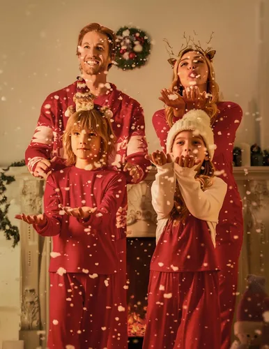 Vista 3 de Ekouaer Conjunto de pijama de Navidad familiar a juego para mujeres, hombres, niños, pijamas de manga larga, ropa de dormir para vacaciones