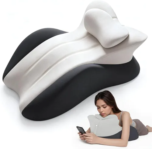 Vista 10 de cjc Almohada de cuña de espuma viscoelástica, almohada de lectura ergonómica para cama de dormir, almohada propensa para dolor de espalda con Negro