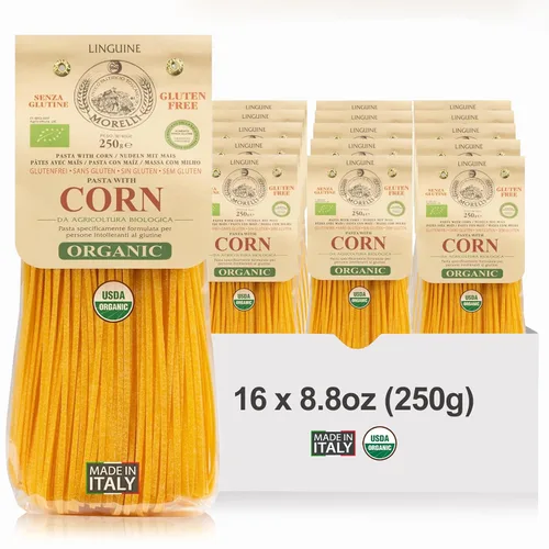 Vista 8 de Morelli Pasta Linguine orgánica sin gluten, pasta sin trigo hecha con maíz, fideos de maíz veganos, pasta sin gluten, pasta orgánica importada
