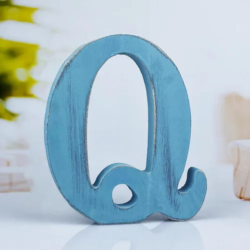 Vista 9 de Letras de madera azul rústica de 6 pulgadas, letras de madera sin terminar para pared, letras decorativas azules retro de pie, decoración de tablero