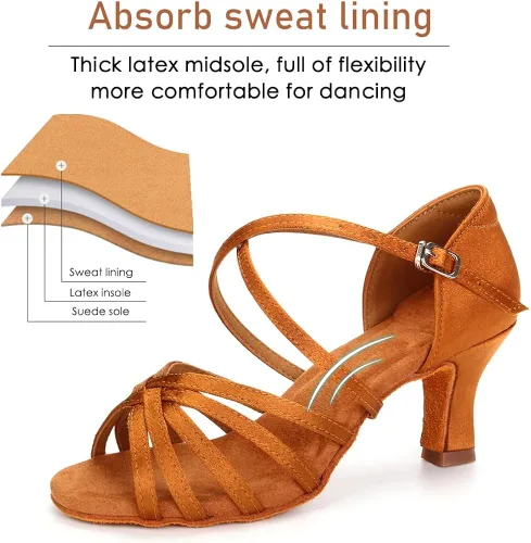 Vista 3 de VCIXXVCE Zapatos profesionales de baile latino para mujer, puntera abierta, salsa, práctica, danza, rendimiento