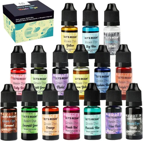 Vista 8 de LET'S RESIN Tinte de resina epoxi, pigmento de resina epoxi translúcida de 15 colores, pintura de resinas concentradas sin olor de 0.35 oz cada una