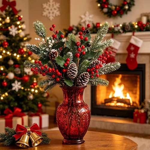Vista 3 de DR.DUDU Paquete de 12 ramitas de bayas artificiales para decoración de árbol de Navidad, tallos de bayas rojas de Navidad para manualidades
