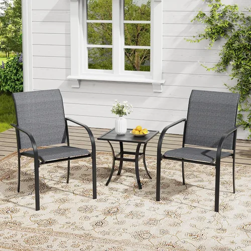 Vista 70 de VICLLAX Juego de 2 sillas de patio pequeñas para exteriores, juego de sillas apilables para patio y mesa de comedor cuadrada para porche delantero