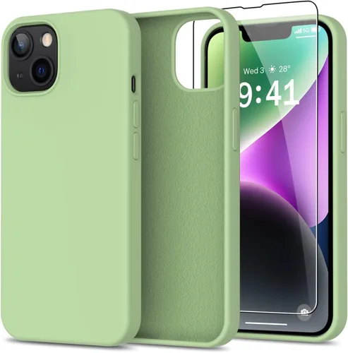 Vista 64 de bemal Funda para iPhone 14 Pro con protector de pantalla, silicona líquida de ajuste delgado, forro de microfibra suave, diseñada para mujeres