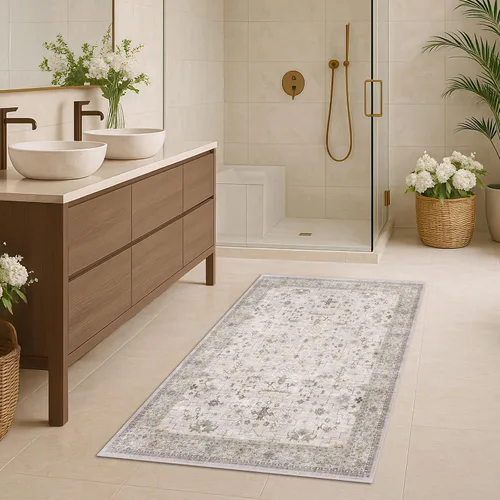 Vista 200 de Hazo Haus – Alfombra pequeña para entrada, cocina o baño, antideslizante con base de goma, resistente a las manchas y a la decoloración, diseño