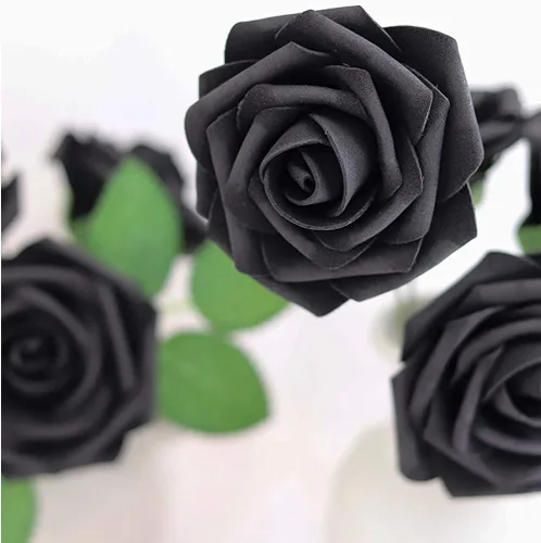 Vista 3 de Higfra Flores artificiales, 25 unidades, rosas falsas de espuma negra de aspecto real con tallos para ramos de boda, centros de mesa de despedida