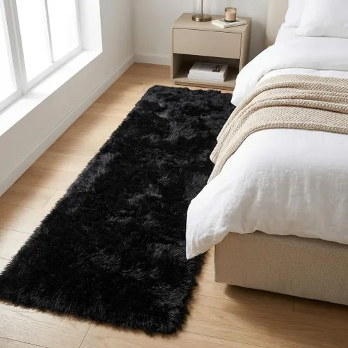 Vista 5 de Mugorn - Alfombras suaves y esponjosas de 2 x 3 pies para el hogar, alfombra pequeña con 4 mallas antideslizantes, color negro, 2 x 3 pies